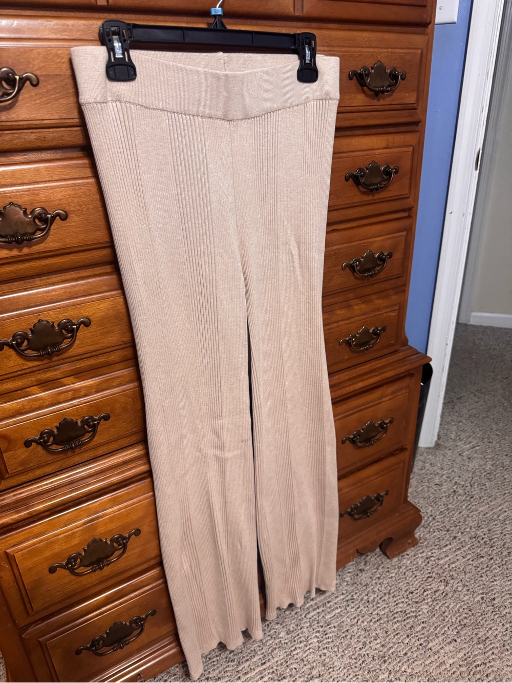Pink Rose Light Beige Ribbed Knit Pants